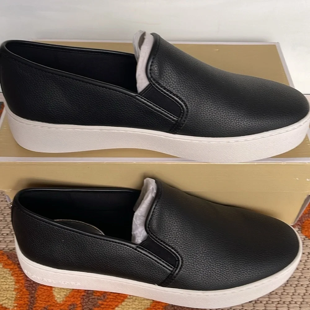 Michael Kors TEDDI SLIP ON TUMBLED FAUX LTHR 49T2TEFP1L Black  Platform Sneakers